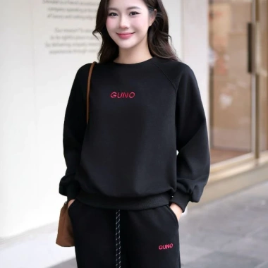 Set đồ GUNO nỉ thu đông nam nữ - Quần suông logo thêu basic, dễ phối, 389.000₫ 4