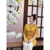 Set đồ lam đi chùa cổ V tay tiên khuy tết - Thiết kế điệu đà, giá ưu đãi 253.500đ 2