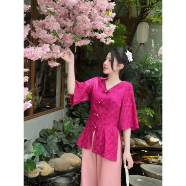 Set đồ lam đi chùa cổ V tay tiên khuy tết - Thiết kế điệu đà, giá ưu đãi 253.500đ 6 Set đồ lam đi chùa cổ V tay tiên khuy tết - Thiết kế điệu đà, giá ưu đãi 253.500đ 6