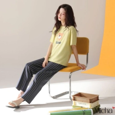 Set đồ mặc nhà nữ Lycra cotton cao cấp - Bộ quần dài áo ngắn tay D4Micha, giá chỉ 460.000đ