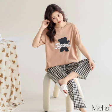 Set đồ mặc nhà nữ Lycra cotton cao cấp - Bộ quần dài áo ngắn tay D4Micha, giá chỉ 460.000đ