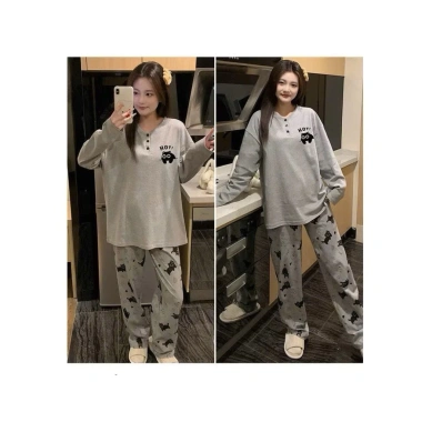 Set Đồ Mặc Nhà Nữ Thu Đông Dài Tay Họa Tiết Mèo Hot, Quần Dài In Mèo Phong Cách Hàn Quốc - 145k 3
