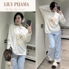 Set đồ ngủ nữ dài tay Lily thun mềm in poodle và quần caro xanh, giá ưu đãi 279k