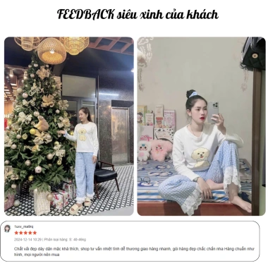 Set đồ ngủ nữ dài tay Lily thun mềm in poodle và quần caro xanh, giá ưu đãi 279k 9