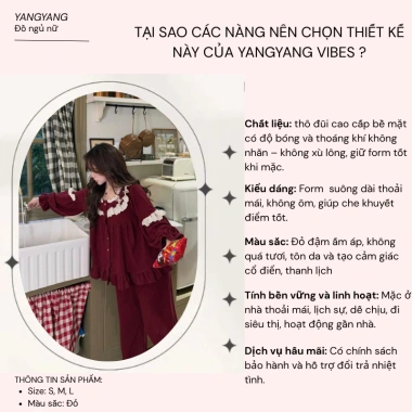 Set Đồ Ngủ Nữ Dài Tay Vintage Ren - Pyjama Cao Cấp Màu Đỏ Giá 299k