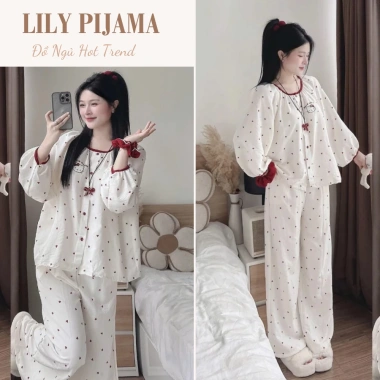 Set đồ ngủ nữ pijama thu đông tay dài rộng, họa tiết hoạt hình tim xinh xắn 278.900VND