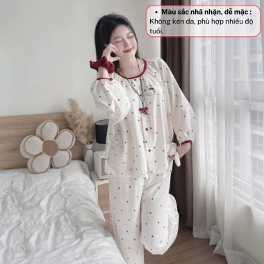 Set đồ ngủ nữ pijama thu đông tay dài rộng, họa tiết hoạt hình tim xinh xắn 278.900VND