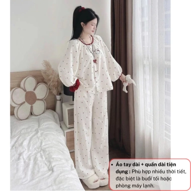 Set đồ ngủ nữ pijama thu đông tay dài rộng, họa tiết hoạt hình tim xinh xắn 278.900VND 4 Set đồ ngủ nữ pijama thu đông tay dài rộng, họa tiết hoạt hình tim xinh xắn 278.900VND 4