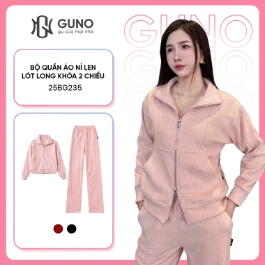 Set đồ nỉ GUNO LEN LÓT LÔNG kéo khoá quần suông hot trend 25BG235 - Giá 840k, chất liệu mềm mại, phong cách trẻ trung