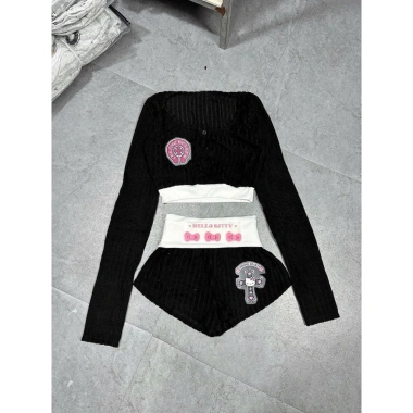 Set đồ nữ áo crotop tay dài và quần đùi Kitty - Thời trang co giãn hở eo, giá 189k 3