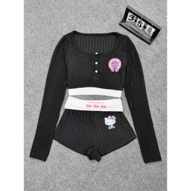 Set đồ nữ áo crotop tay dài và quần đùi Kitty - Thời trang co giãn hở eo, giá 189k 6