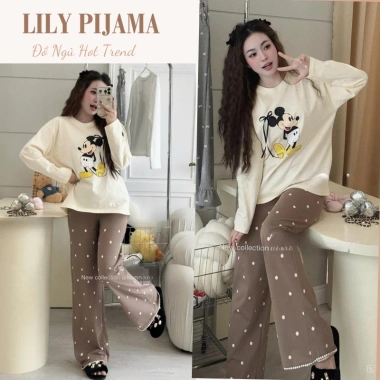 Set đồ nữ áo thun dài tay kem, quần dài chấm bi Lily in Mickey HCOM3.346 10
