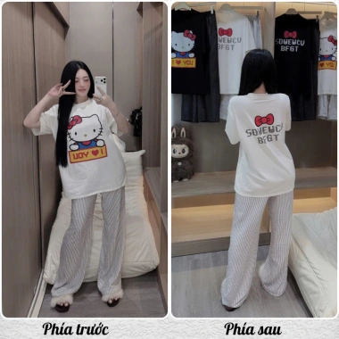 Set Đồ Nữ Hello Kitty Áo Thun Form Rộng Quần Dài Suông Dễ Thương Mặc Nhà HCOM27.008 3 Set Đồ Nữ Hello Kitty Áo Thun Form Rộng Quần Dài Suông Dễ Thương Mặc Nhà HCOM27.008 3