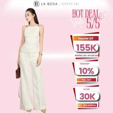 Set Đồ Nữ La Rosa – Áo Sát Nách Peplum Đính Đá Vai + Quần Tây Ống Suông – 559k
