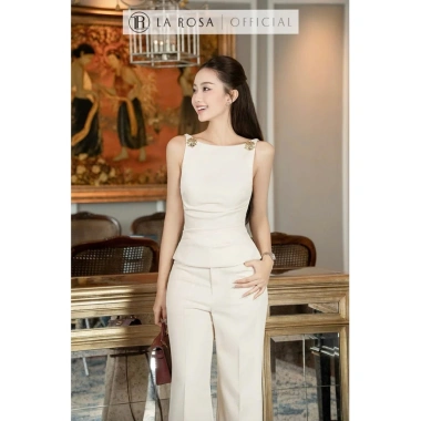Set Đồ Nữ La Rosa – Áo Sát Nách Peplum Đính Đá Vai + Quần Tây Ống Suông – 559k