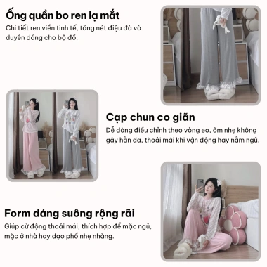 Set đồ nữ LILY HCOM26.659 - Áo thun kẻ họa tiết dài tay + quần suông siêu xinh thu đông, giảm giá 248k 2