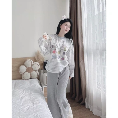 Set đồ nữ LILY HCOM26.659 - Áo thun kẻ họa tiết dài tay + quần suông siêu xinh thu đông, giảm giá 248k 4