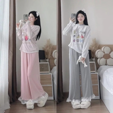 Set đồ nữ LILY HCOM26.659 - Áo thun kẻ họa tiết dài tay + quần suông siêu xinh thu đông, giảm giá 248k 6