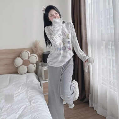 Set đồ nữ LILY HCOM26.659 - Áo thun kẻ họa tiết dài tay + quần suông siêu xinh thu đông, giảm giá 248k 7