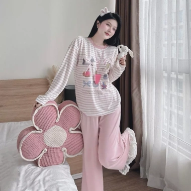 Set đồ nữ LILY HCOM26.659 - Áo thun kẻ họa tiết dài tay + quần suông siêu xinh thu đông, giảm giá 248k 10