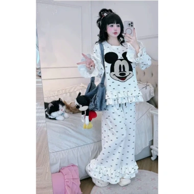 Set đồ nữ mặc nhà Mickey xinh xắn, nơ cầm tay, họa tiết đẹp, chỉ 249.000₫ 5