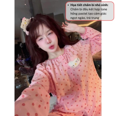 Set đồ nữ MIMI HCOM26.899 - Bộ mặc nhà chấm bi màu hồng siêu xinh, giảm giá 258k 5 Set đồ nữ MIMI HCOM26.899 - Bộ mặc nhà chấm bi màu hồng siêu xinh, giảm giá 258k 5