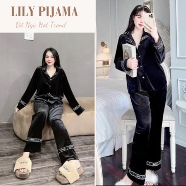 Set đồ nữ nhung tay dài cổ bẻ, pijama cao cấp form rộng mềm mịn, thoải mái tại nhà – HCOM3.047