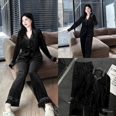 Set đồ nữ nhung tay dài cổ bẻ, pijama cao cấp form rộng mềm mịn, thoải mái tại nhà – HCOM3.047