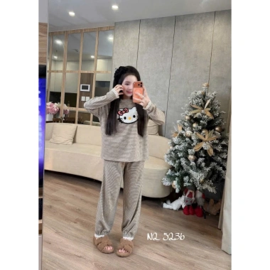 Set đồ nữ sang chảnh, đồ bộ mặc nhà mẫu mới len thỏ kẻ kê lông dãn mềm - Giá ưu đãi 386,100₫