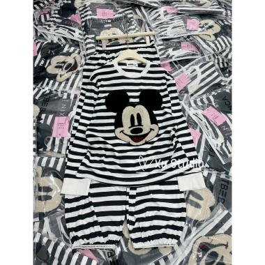 Set đồ nữ sang chảnh, đồ mặc nhà, bộ Mickey kẻ zip, quần xuông hot dh100 - 336.420₫