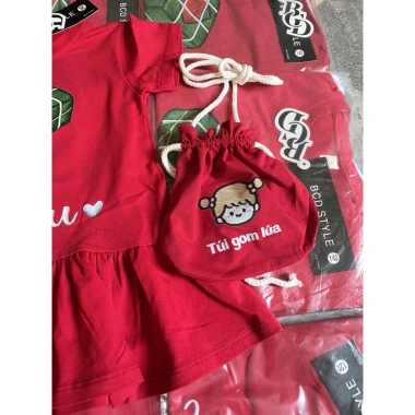 Set Đồ Tết 100% Cotton Màu Đỏ In Hình Bánh Chưng cho Bé Trai & Bé Gái – Tặng Túi Đựng Lì Xì – COCAHOUSE 6
