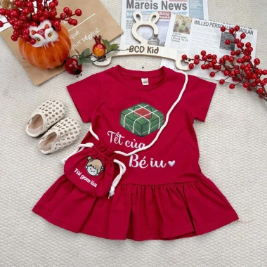Set Đồ Tết 100% Cotton Màu Đỏ In Hình Bánh Chưng cho Bé Trai & Bé Gái – Tặng Túi Đựng Lì Xì – COCAHOUSE 8