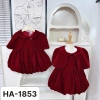 Set đồ Tết bé gái Đậu Kids váy nhung đỏ cúc bọc + áo choàng 9‑29kg, chỉ 162k 5