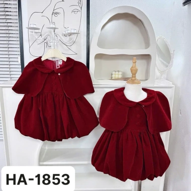 Set đồ Tết bé gái Đậu Kids váy nhung đỏ cúc bọc + áo choàng 9‑29kg, chỉ 162k
