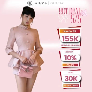 Set Đồ Thiết Kế Cao Cấp Tiểu Thư La Rosa - Áo Tay Lửng Cổ Nơ Dáng Xòe + Quần Ngắn A Tôn S1.041 - Giá 880.000₫