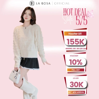 Set Đồ Thu Đông La Rosa Áo Khoác Len Kim Tuyến, Chân Váy Xếp Ly Viền Ren - Giá 319k