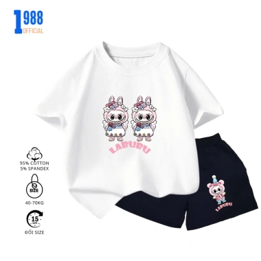 Set đồ thun co giãn in hình LaBuBu cho Bé gái, quần áo cotton 15-40kg BTE04 2