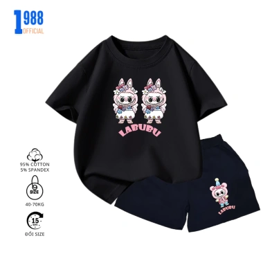 Set đồ thun co giãn in hình LaBuBu cho Bé gái, quần áo cotton 15-40kg BTE04 10