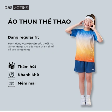 Set đồ thun thể thao pickleball siêu nhẹ cho bé 18-52kg, mát thoáng khí Baa Active QU46N