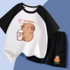 Set đồ thun trẻ em Capybara uống trà sữa Áo + quần cộc tay cotton 15-40kg giá ưu đãi 169.000 6