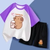 Set đồ thun trẻ em Capybara uống trà sữa Áo + quần cộc tay cotton 15-40kg giá ưu đãi 169.000 8