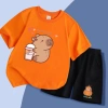 Set đồ thun trẻ em Capybara uống trà sữa Áo + quần cộc tay cotton 15-40kg giá ưu đãi 169.000 9