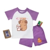 Set đồ thun trẻ em Capybara uống trà sữa Áo + quần cộc tay cotton 15-40kg giá ưu đãi 169.000 10