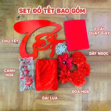 Set Đồ Trang Trí Tết Nguyên Đán 2.025 Chữ Alu Đỏ kèm Vải Nhung & Hoa - Chúc Mừng Năm Mới Homie, giảm từ 204k xuống 169k