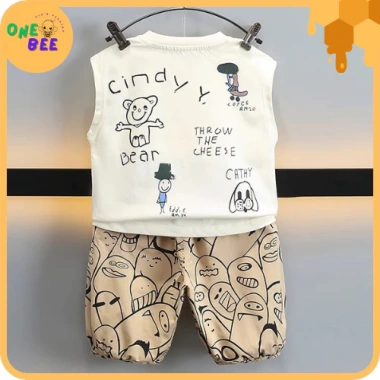Set Đồ Trẻ Em Áo Tank Top Graffiti + Quần Thời Trang Mùa Hè - Chỉ 162.5k