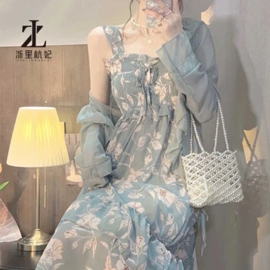 Set đồ ZHELIHANGFEI: Đầm voan hoa + Áo khoác dài thời trang thanh lịch - Giá chỉ 204.000đ