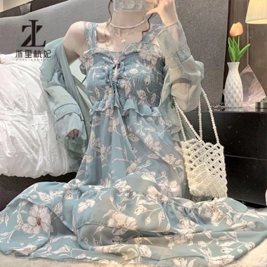 Set đồ ZHELIHANGFEI: Đầm voan hoa + Áo khoác dài thời trang thanh lịch - Giá chỉ 204.000đ