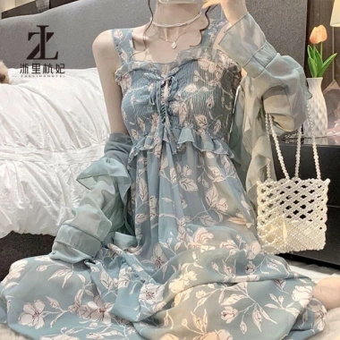 Set đồ ZHELIHANGFEI: Đầm voan hoa + Áo khoác dài thời trang thanh lịch - Giá chỉ 204.000đ