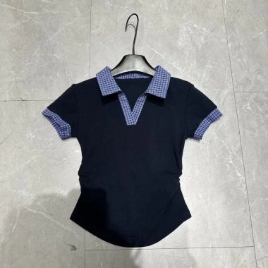 Set đôi 3 món: Áo nam nữ cổ sơmi carro xanh đen + Chân váy bí phồng sọc siêu cute - Giá chỉ 381.000 VND