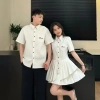 Set đôi nam nữ vòng tay cotton gân thêu chữ đỏ, cúc đỏ siêu xinh, tặng 2 chiếc chụp ảnh đẹp - chỉ 369.000₫